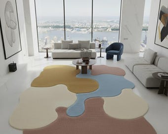 Tapete tufado irregular de luxo feito à mão – Tapete abstrato moderno em lã e algodão da White Island