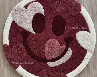 Handmade Tufted Smile Heart Rug: Round Cotton Wool Rug