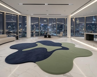 Tapete de luxo feito à mão com tufos irregulares – Tapete abstrato moderno em lã e algodão da White Island