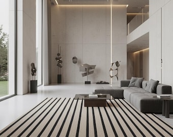 Modern Striped Handmade Tufted Area Rug – Luxury Cotton Wool