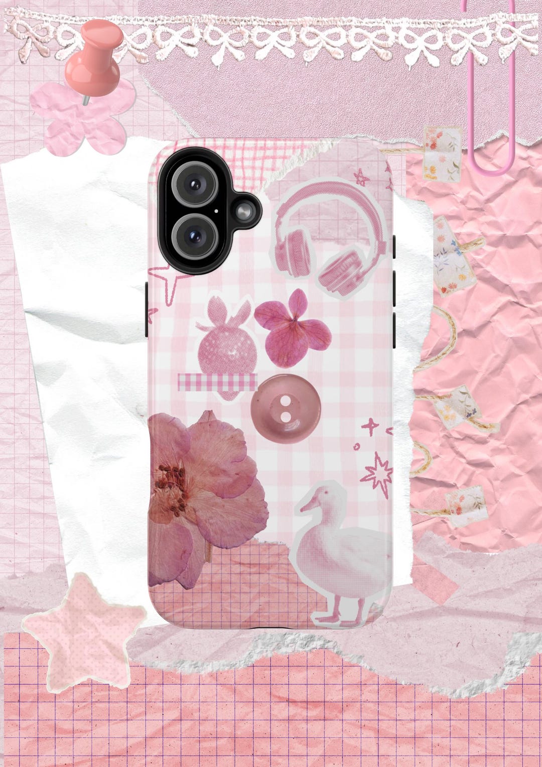 Pink Gingham Scrapbook Themed Phone Case for Trendy Protection, Cute ...