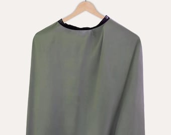 Snap Button Cutting Cape Olive Green Minimalist XL Salon Gown for Professional Hairdressers & Barbers