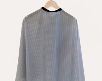 Snap Button Cutting Cape Mist Grey + Pinstripe Minimalist XL Salon Gown for Professional Hairdressers & Barbers