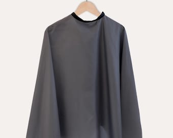 Snap Button Cutting Cape Mineral Grey Minimalist XL Salon Gown for Professional Hairdressers & Barbers