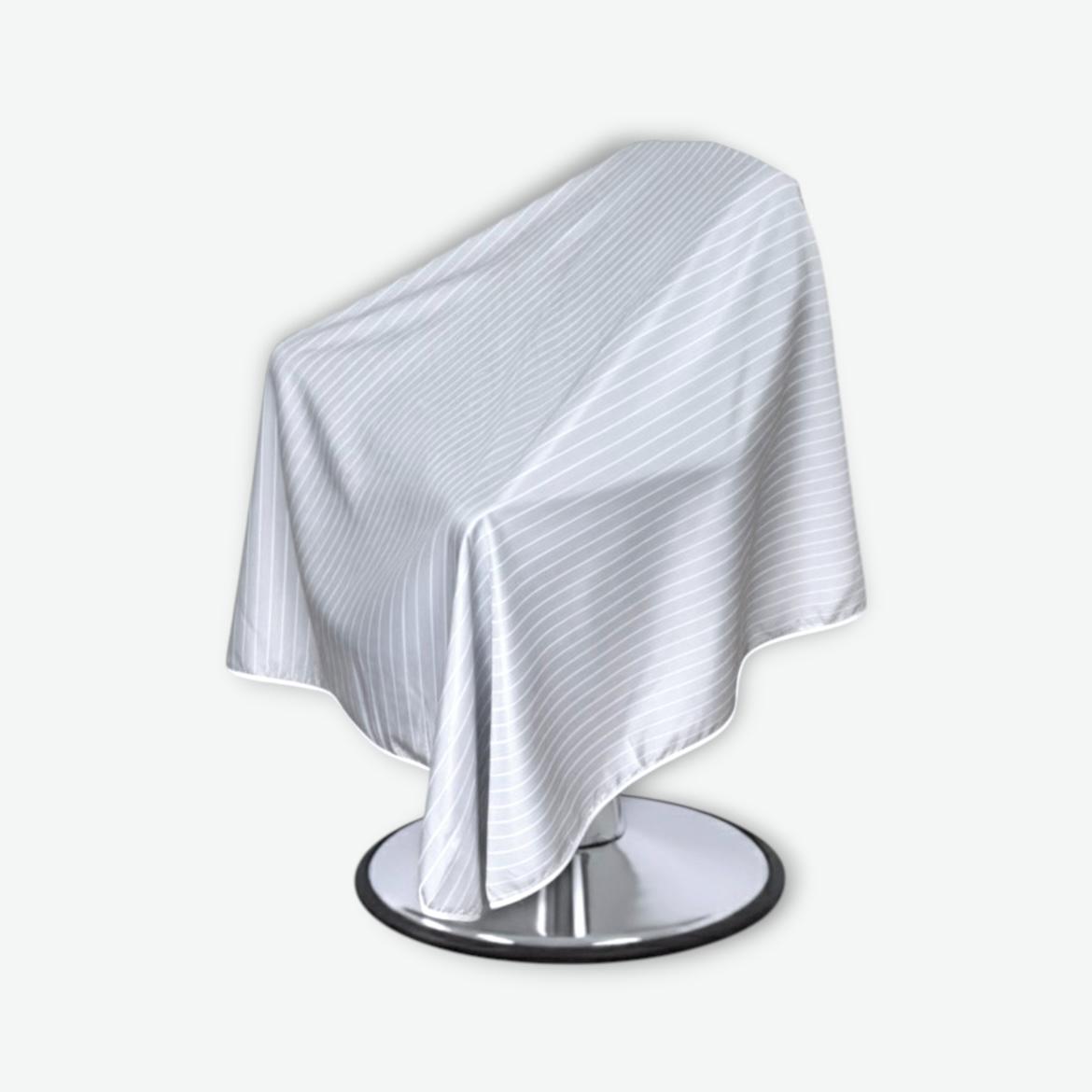Light Grey Pinstripe Button-Up Cutting Cape – XL Barber Gown For Hairdressing