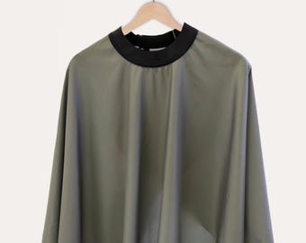 Rubber Collar Cutting Cape Olive Green Minimalist XL Salon Gown for Professional Hairdressers & Barbers