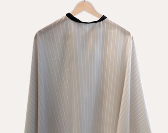 Snap Button Cutting Cape Oatmeal + Pinstripe Minimalist XL Salon Gown for Professional Hairdressers & Barbers