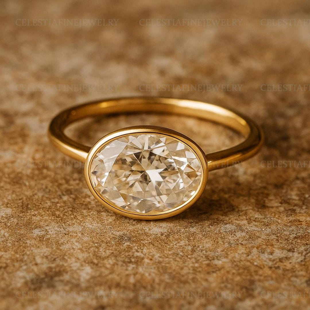 Oval Cut Moissanite Ring Yellow Gold Solitaire Engagement Ring Classic ...