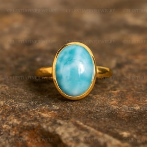 Dominican Republic Larimar Ring, 925 Sterling Silver Ring, Handmade Ring, Oval Gemstone Ring, Wedding Ring, Blue Larimar Ring, Gift For Her