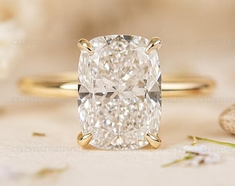 Cushion Cut Moissanite Solitaire Gold Ring, Women’s Engagement Ring, Classic Prong Setting Wedding Band, Timeless Bridal Jewelry Gift