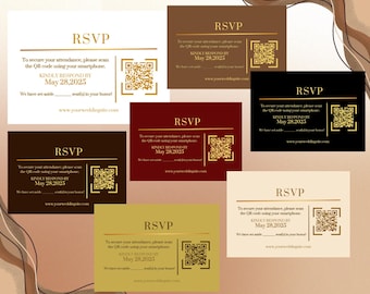 Elegant Wedding RSVP Card with QR Code: Customizable Canva Template (Digital Download)