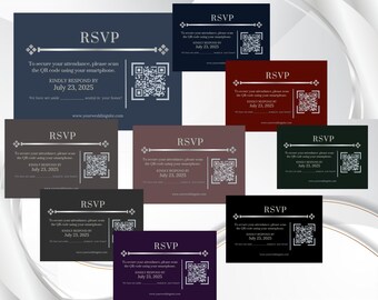 Minimalist Wedding RSVP Card with QR Code: Silver Text | Canva Template | Printable Digital Download
