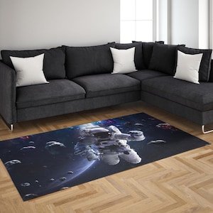 Alfombra de astronauta, lavable y antideslizante, personalizada, con diseño de galaxia, decoración cósmica para habitaciones infantiles y amantes de la ciencia ficción.