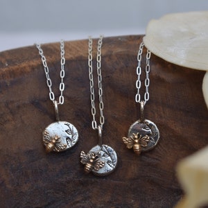 Tiny Bee Bronze and Sterling Silver Necklace