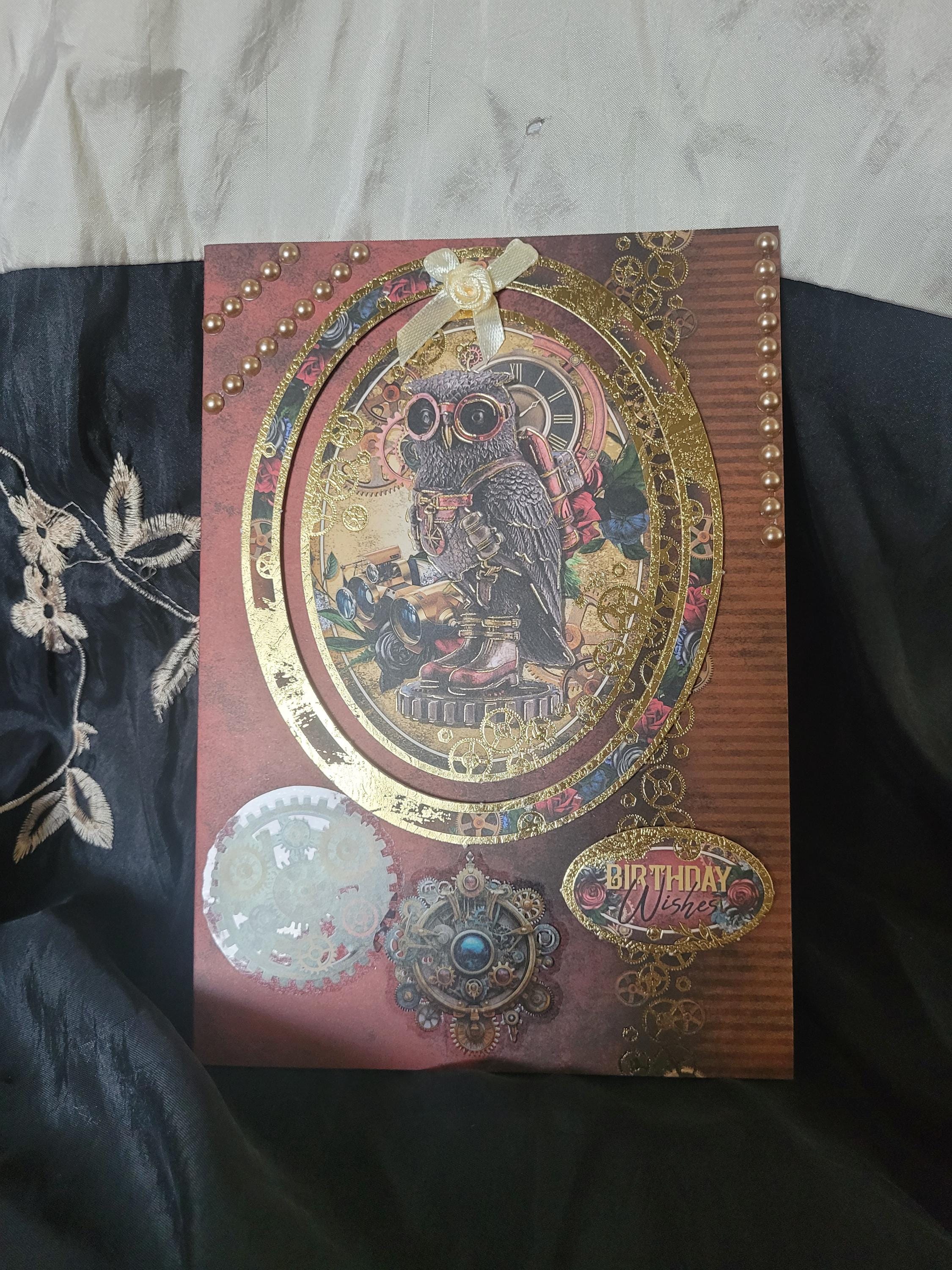 Steampunk Inspired Greeting Card - Inventor Owl