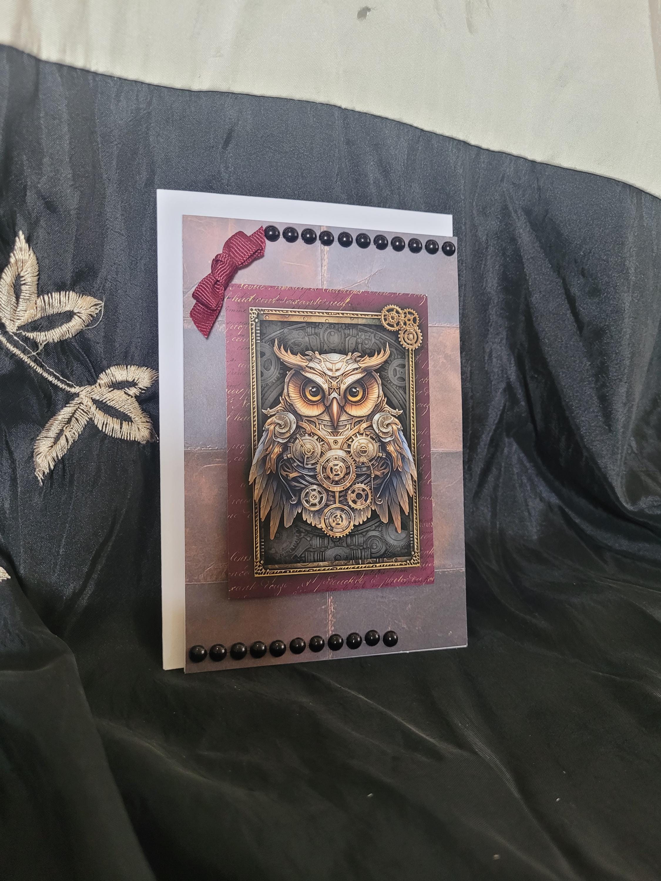 Steampunk Inspired Mini Greeting Card - Clockwork Owl