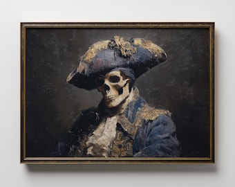 Pirate Skeleton Wall Art | Dark Academia Skull Painting | Vintage Nautical Decor | Gothic Captain Print | Spooky Halloween Printable
