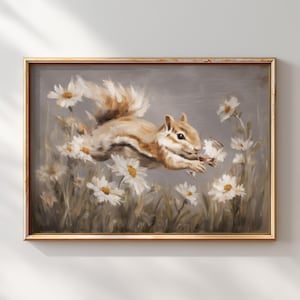 Whimsical Squirrel Wall Art Funny Animal Print Cottagecore Decor Chipmunk Painting Wine Glass Artwork Playful Nature Illustration