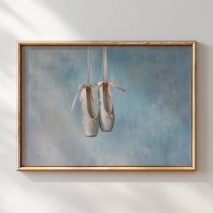 Impressão de arte de parede de sapatilhas de balé, pintura elegante de sapatilhas de ponta, decoração de estúdio de dança, download digital, pôster minimalista de balé, presente para dançarinos