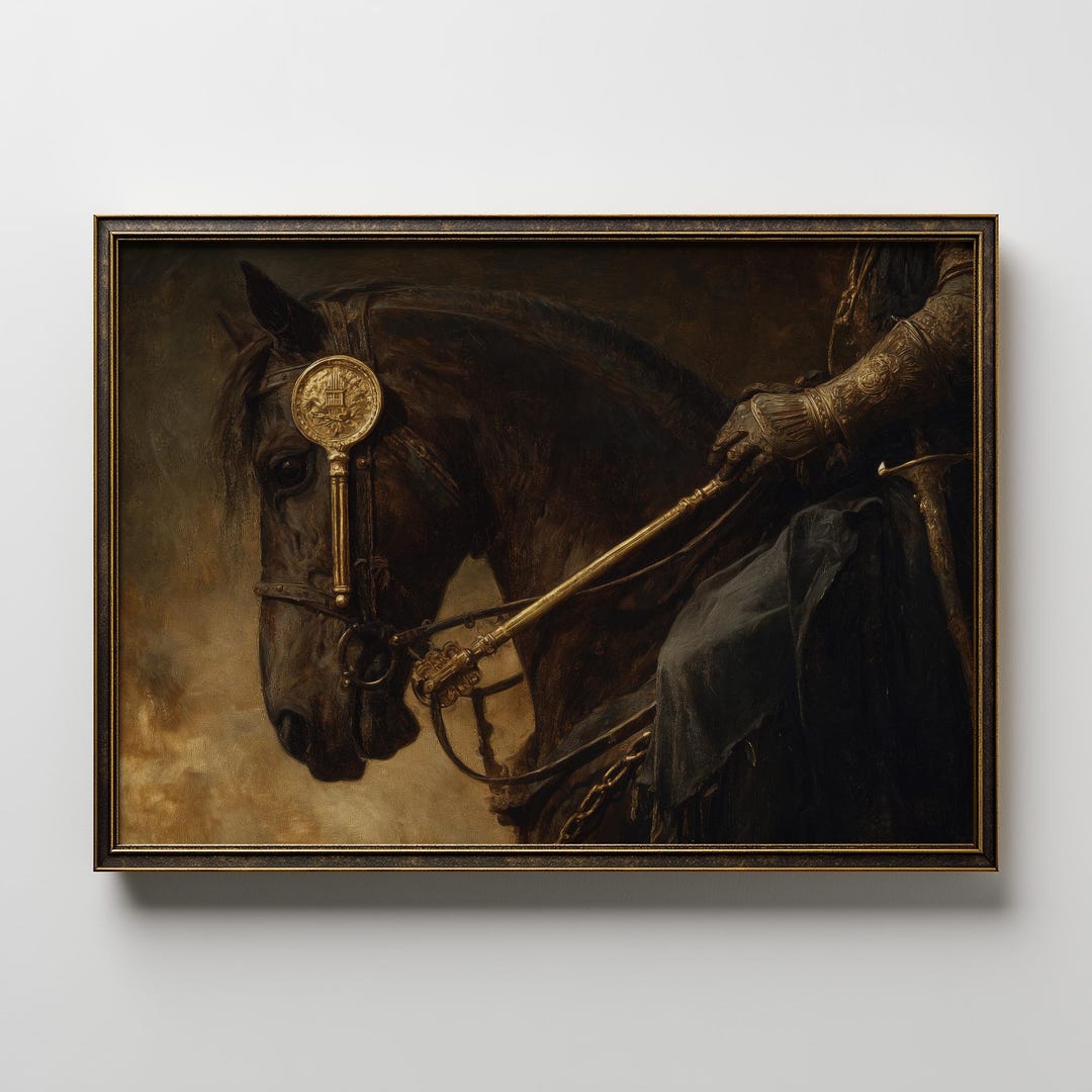 Knight Horse Wall Art Medieval Painting Dark Fantasy Print Equestrian ...
