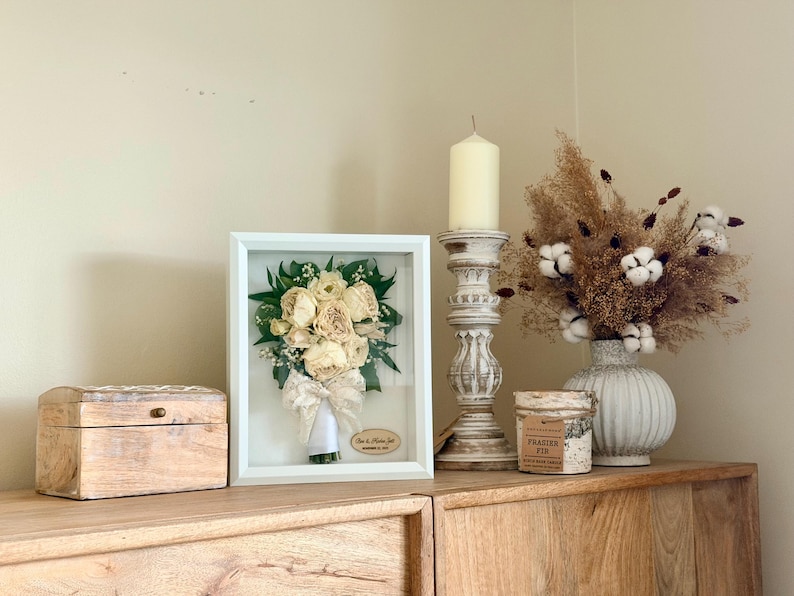 Wedding Bouquet Preservation Shadowbox Keepsake Frame: Flower Preservation Memory Box White 8x10 inch