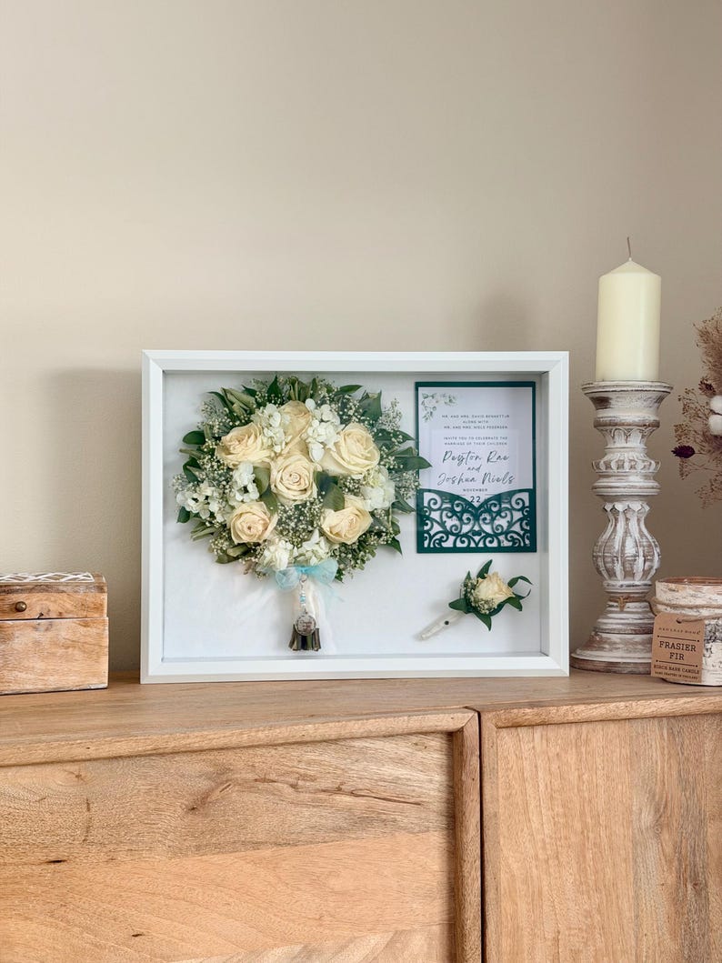 Wedding Bouquet Preservation Shadowbox Keepsake Frame: Flower Preservation Memory Box White 12x16 inch