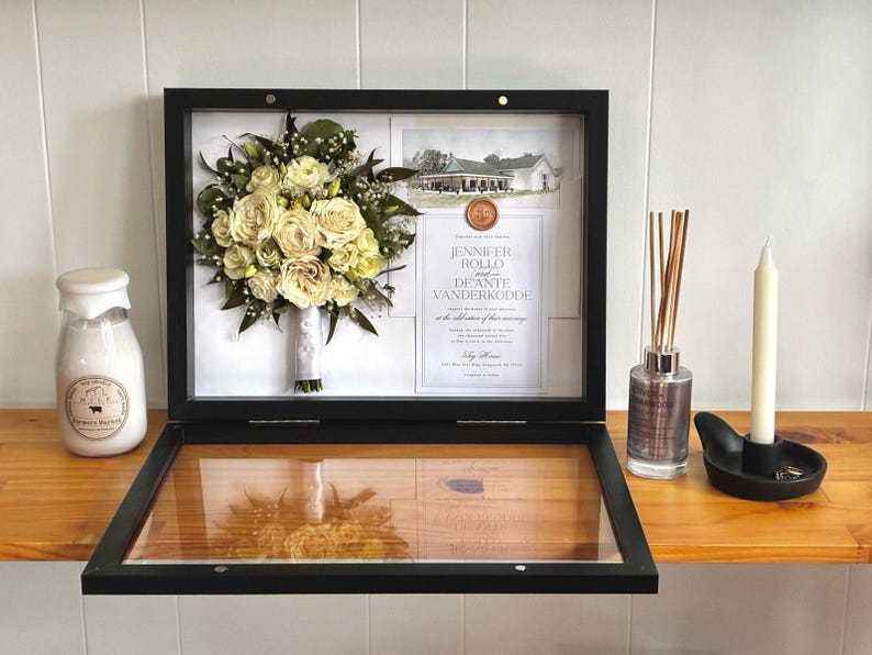 Wedding Bouquet Preservation Shadowbox Keepsake Frame: Flower Preservation Memory Box Black 12x16 inch