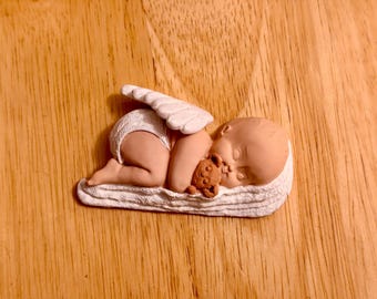 Handcrafted Polymer Clay Sleeping Angel Baby Figurine: Infant Loss Keepsake Ornament