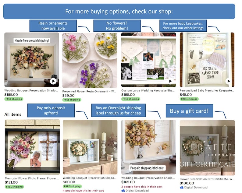 Wedding Bouquet Preservation Shadowbox Keepsake Frame: Flower Preservation Memory Box image 12