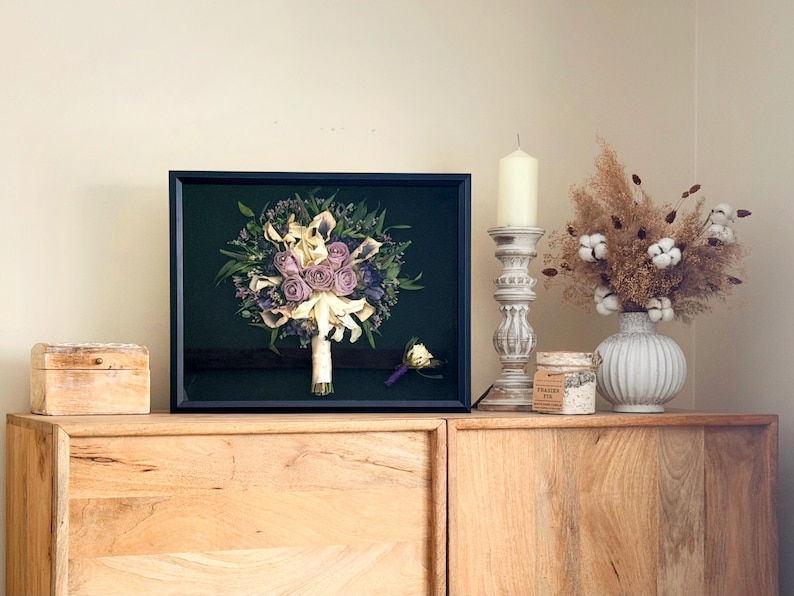 Wedding Bouquet Preservation Shadowbox Keepsake Frame: Flower Preservation Memory Box Black 14x18 inch