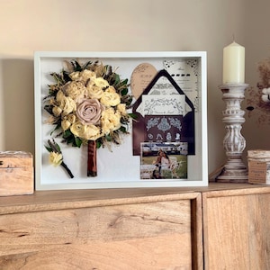 Wedding Bouquet Preservation Shadowbox Keepsake Frame: Flower Preservation Memory Box White 14x18 inch