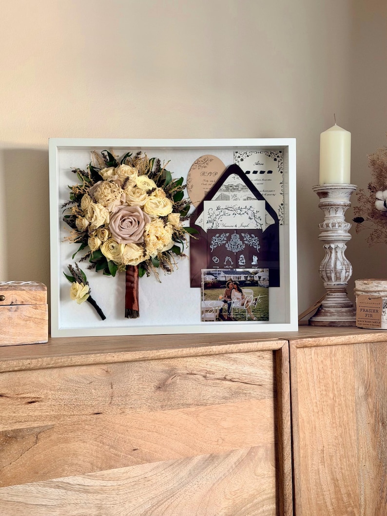 Wedding Bouquet Preservation Shadowbox Keepsake Frame: Flower Preservation Memory Box White 14x18 inch
