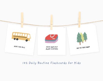 Daily Routine Flashcards for Kids with Visual Schedule | Editable Montessori, Minimalist, Handmade Illustrations Printable