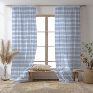 Blue and White Striped Curtains: Modern Coastal Style, Optional Blackout