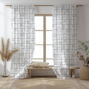 Moderne Geometrische Kreisgardinen – Abstrakte Schwarzweiß Vorhänge – Minimalistische Fensterpaneele