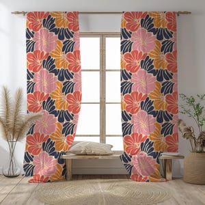 Hibiscus Flower Curtains: Tropical Summer Window Panels, Living Room & Bedroom