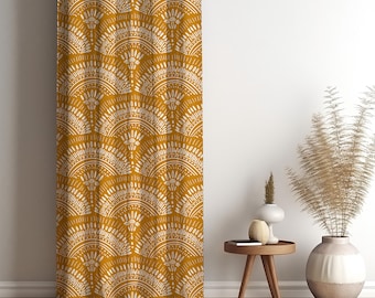 Senapsfärgade boho gardiner – Skräddarsydda draperier för vardagsrum, sovrum, matsal