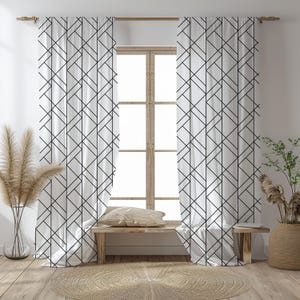 Modern Line Pattern Curtains – Minimalist Black and White Drapes – Scandinavian Japandi Style Window Panels
