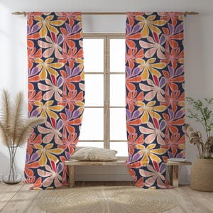 Retro Floral Pattern Curtain – Colorful Boho Window Drapes for Living Room, Bedroom, Office Decor