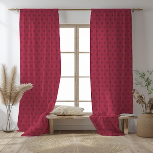 Red Geometric Curtains: Modern Living Room Window Panels - Custom Size