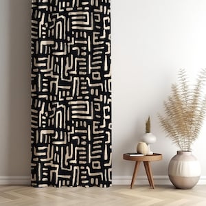 Moderne Abstrakte Vorhang, Schwarz Beige Geometrisch, Sondergröße
