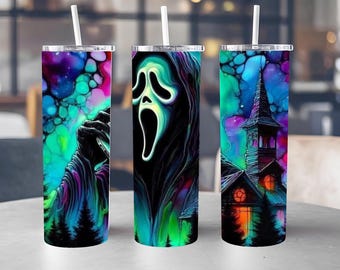 Vibrant Ghostface Tumbler • Colorful Horror Art • Sublimation Slasher Gift