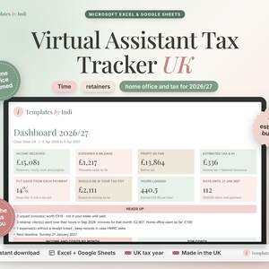Virtual Assistant Tax Tracker UK 2026/27, Freelance Time Log Spreadsheet (Excel + Google Sheets)
