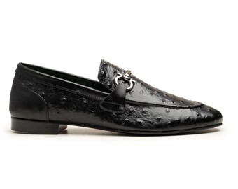 Handmade Black Ostrich Embossed Leather Penny Loafers EU 42 / US 9 il_fullxfull.6905716568_3qaz.jpg main image 4