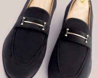 Handmade Suede Loafers with Metal Buckle: Men's Leather Dress Shoes