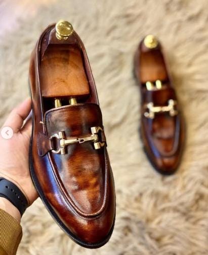 Handmade Brown Patina Leather Loafers for Men •luxury Slip  display picture 1