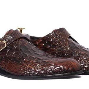 Handgefertigte schwarze Alligator Krokodilleder Single Monk Strap Luxus Slip-On Dress Schuhe für Männer Bild 8
