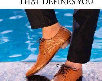 Handmade Tan Ostrich Leather Oxford: Men's Luxury Slip-On Lace-Up Shoes