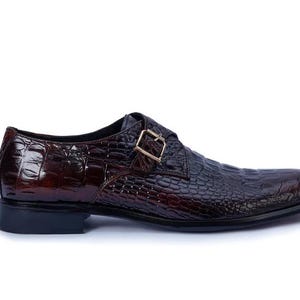 Handgefertigte schwarze Alligator Krokodilleder Single Monk Strap Luxus Slip-On Dress Schuhe für Männer Bild 6