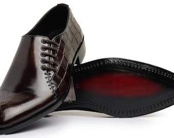 Handmade Brown Crocodile Oxford Leather Dress Shoes, Men's Formal Lace-Ups